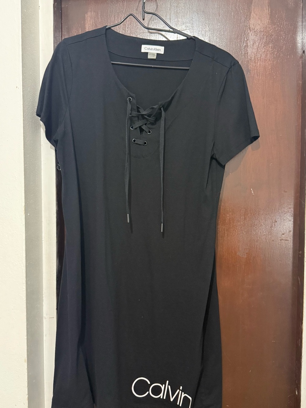 Calvin Klein Black Lace-Up Short Sleeve Tee Dress